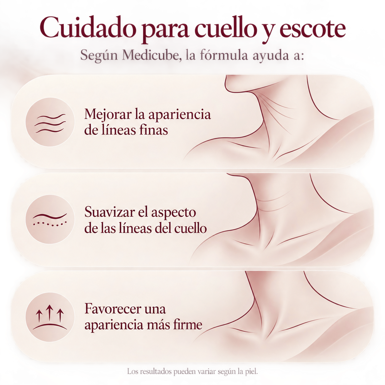 Ilustración: según Medicube, la fórmula ayuda a mejorar la apariencia de las líneas finas y de las líneas del cuello y favorece una apariencia más firme